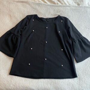 Ann Taylor Black Embellished Bell Sleeve Blouse